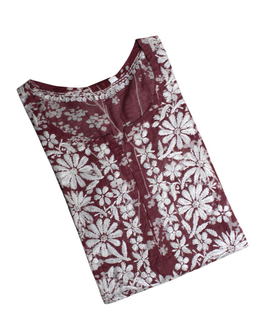 HUBA PLUM MULMUL PRINTED LONG KURTA