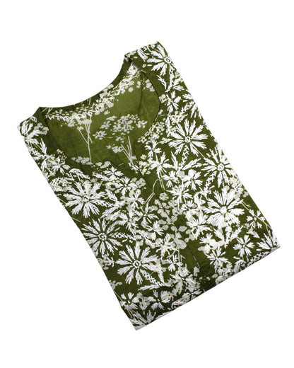 HUBA MEHENDI GREEN MULMUL PRINTED LONG KURTA