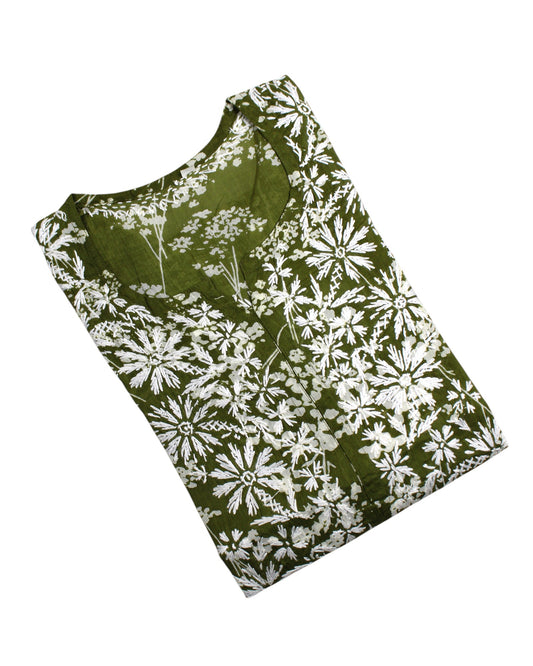 HUBA MEHENDI GREEN MULMUL PRINTED LONG KURTA