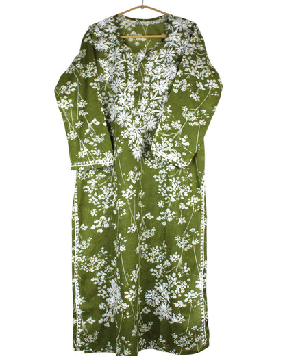 HUBA MEHENDI GREEN MULMUL PRINTED LONG KURTA