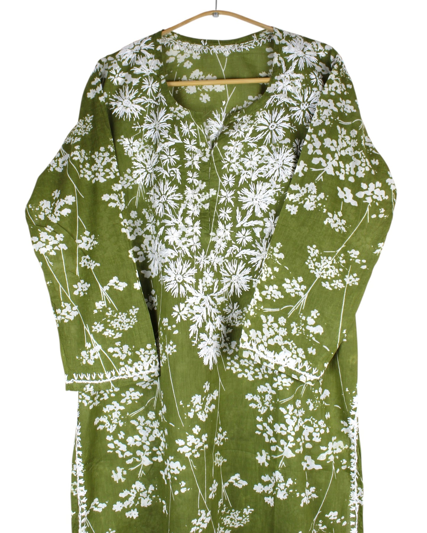 HUBA MEHENDI GREEN MULMUL PRINTED LONG KURTA