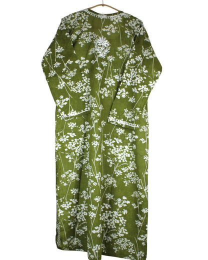 HUBA MEHENDI GREEN MULMUL PRINTED LONG KURTA