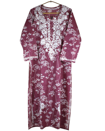 HUBA PLUM MULMUL PRINTED LONG KURTA