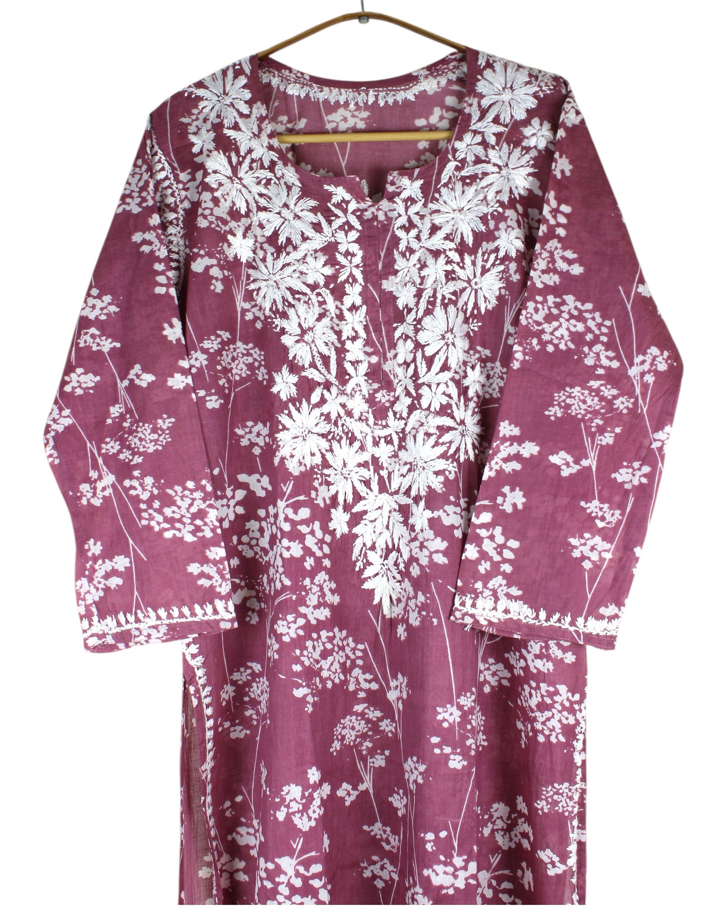 HUBA PLUM MULMUL PRINTED LONG KURTA