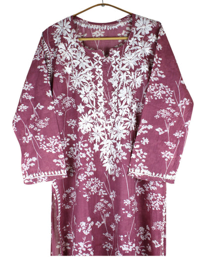 HUBA PLUM MULMUL PRINTED LONG KURTA