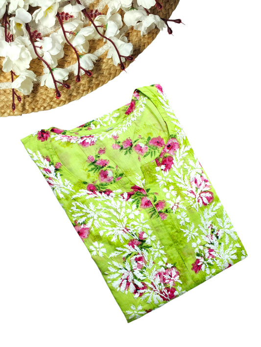 SANIA GREEN LONG MULMUL KURTA