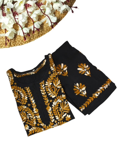 RIVYA BLACK & VINTAGE GOLD RAYON KURTA SET