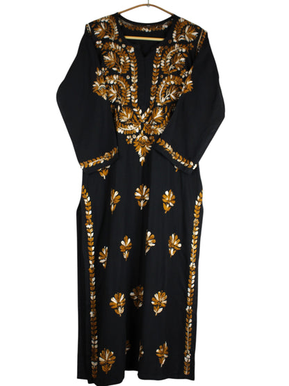 RIVYA BLACK & VINTAGE GOLD RAYON KURTA SET