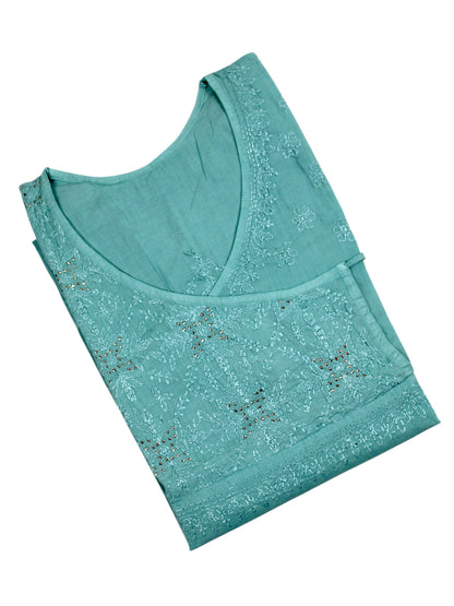HALA SEA GREEN ANGRAKHA COTTON LONG KURTA