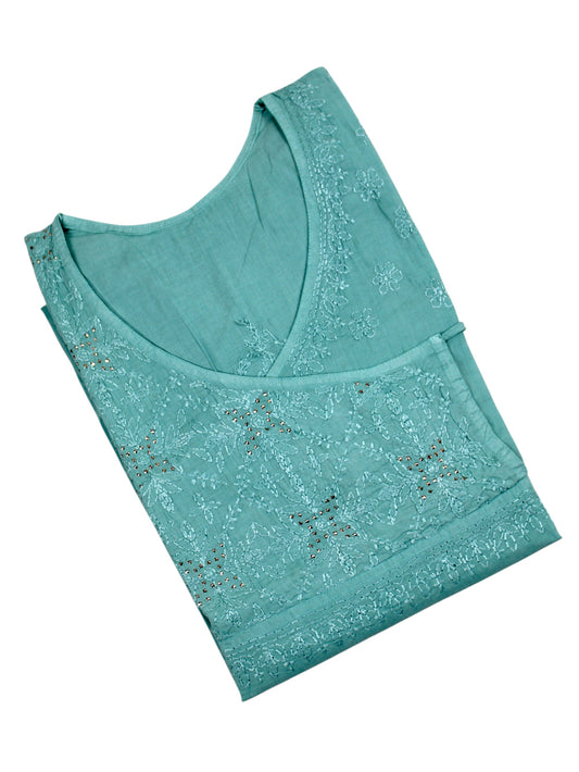 HALA SEA GREEN ANGRAKHA COTTON LONG KURTA