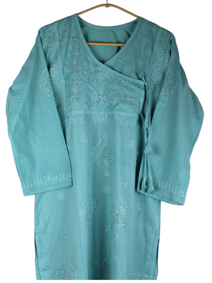 HALA SEA GREEN ANGRAKHA COTTON LONG KURTA