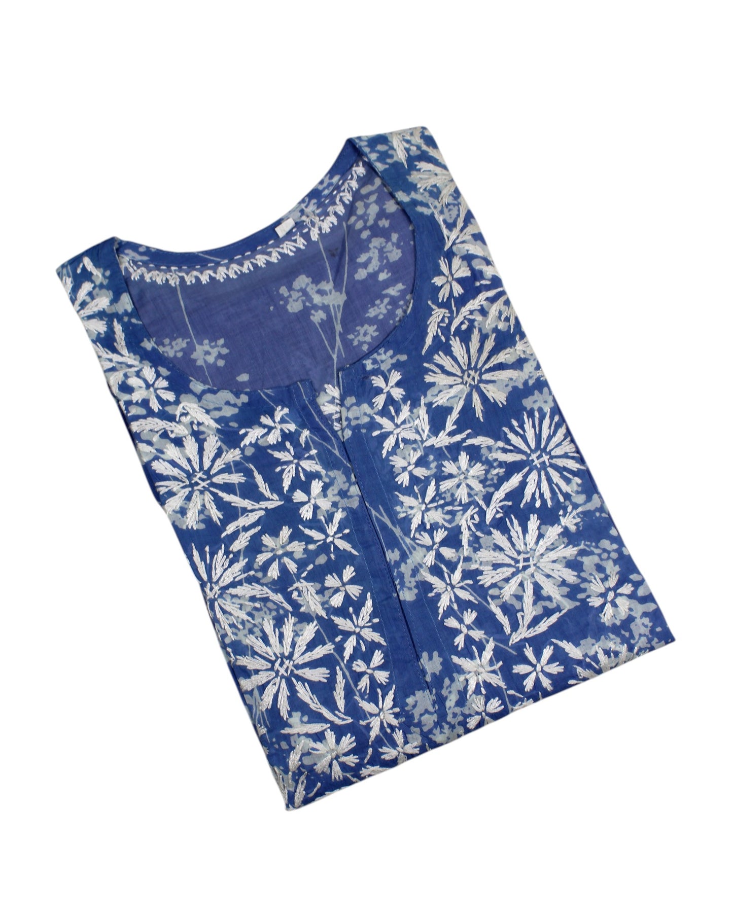 HUBA POWDER BLUE MULMUL PRINTED LONG KURTA