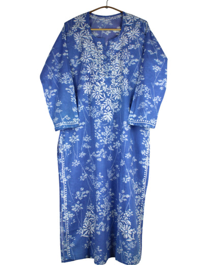 HUBA POWDER BLUE MULMUL PRINTED LONG KURTA