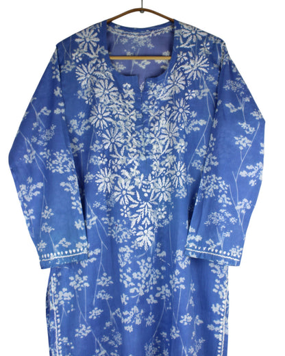 HUBA POWDER BLUE MULMUL PRINTED LONG KURTA