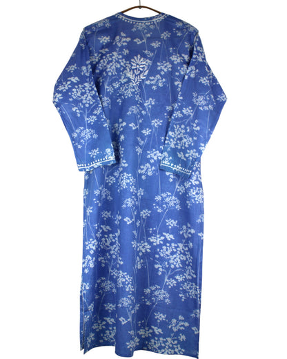 HUBA POWDER BLUE MULMUL PRINTED LONG KURTA