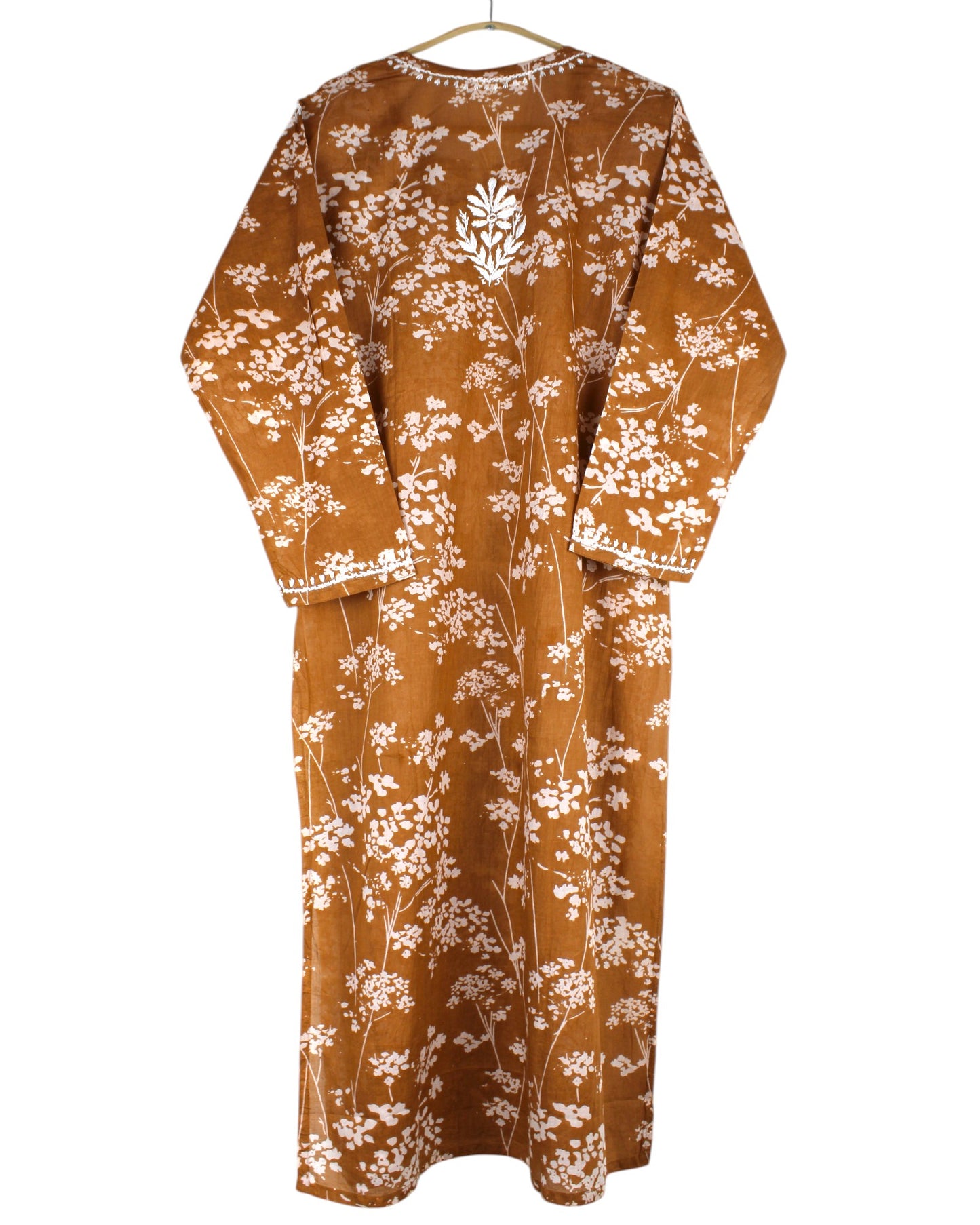 HUBA TAN BROWN MULMUL PRINTED LONG KURTA