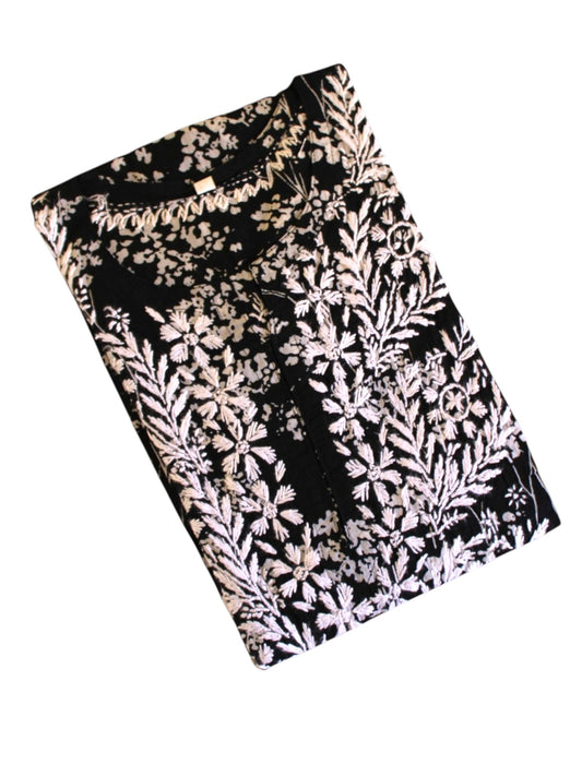 HUBA BLACK MULMUL PRINTED LONG KURTA