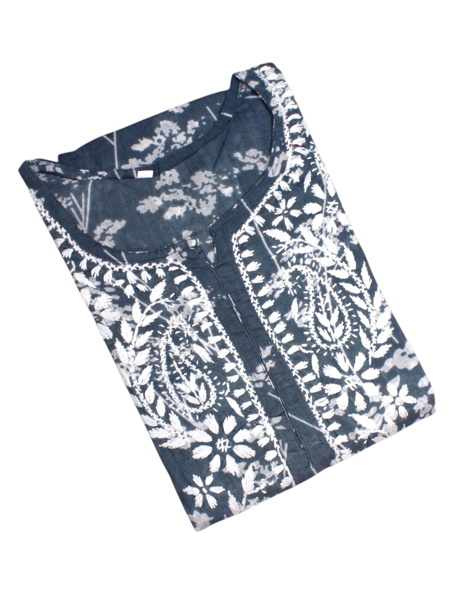 HUBA GREY MULMUL PRINTED LONG KURTA