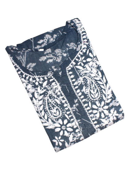 HUBA GREY MULMUL PRINTED LONG KURTA