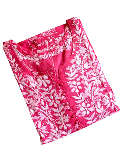 HUBA ROSE PINK MULMUL PRINTED LONG KURTA
