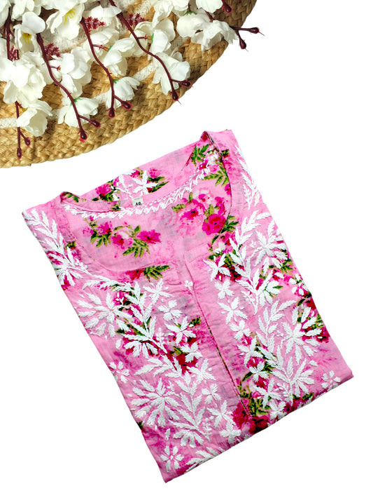 SANIA PINK LONG MULMUL KURTA