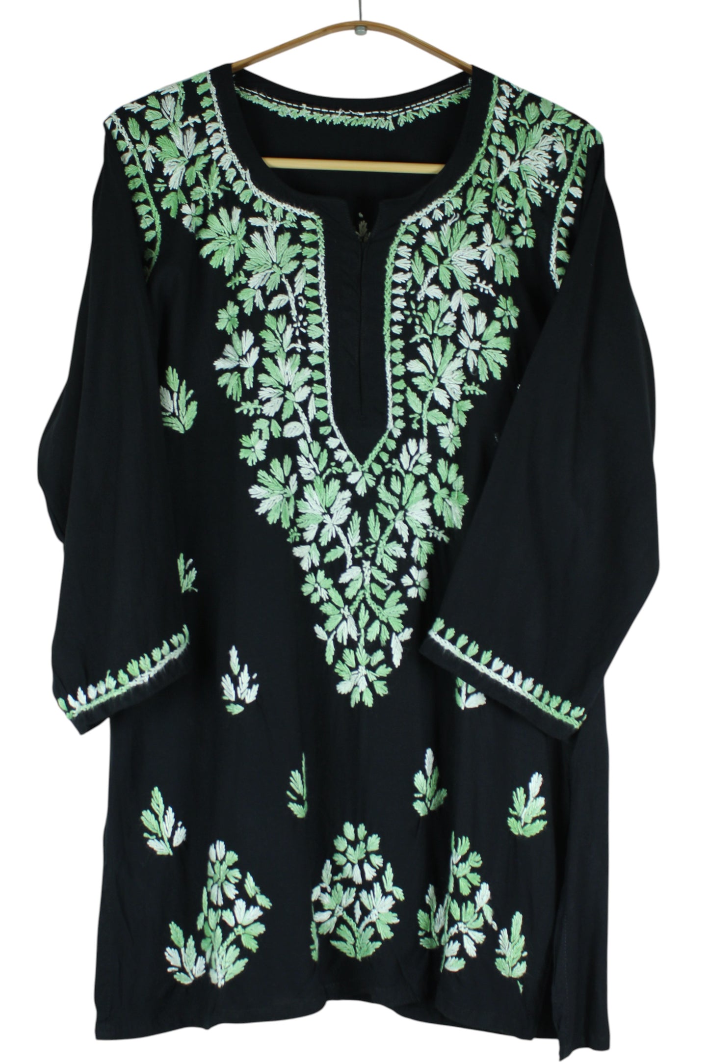 DIYA RAYON SHORT KURTA - BLACK & GREEN