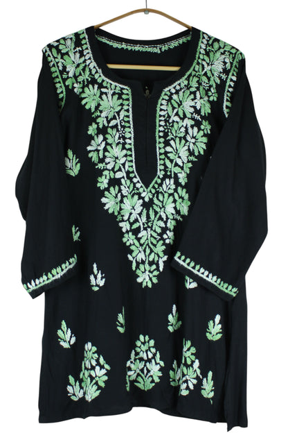 DIYA RAYON SHORT KURTA - BLACK & GREEN