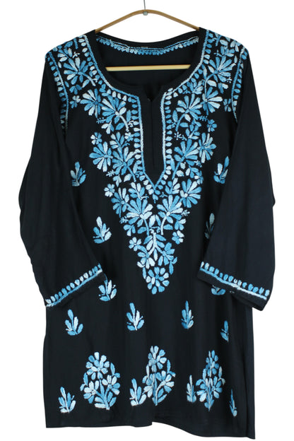 DIYA RAYON SHORT KURTA - BLACK & YELLOW