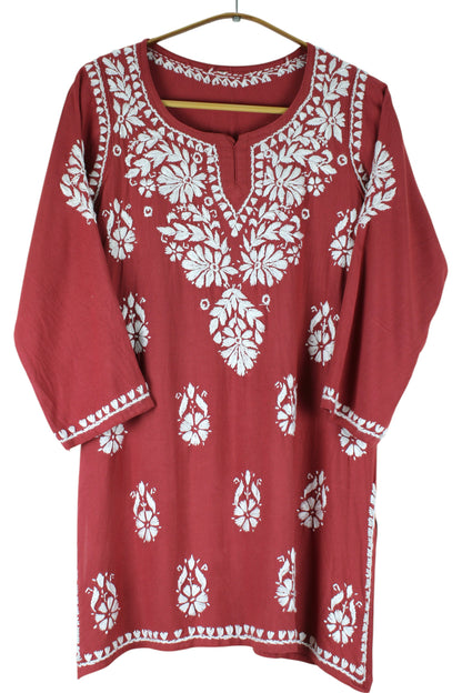 AMAYA REDDISH BROWN RAYON SHORT KURTA