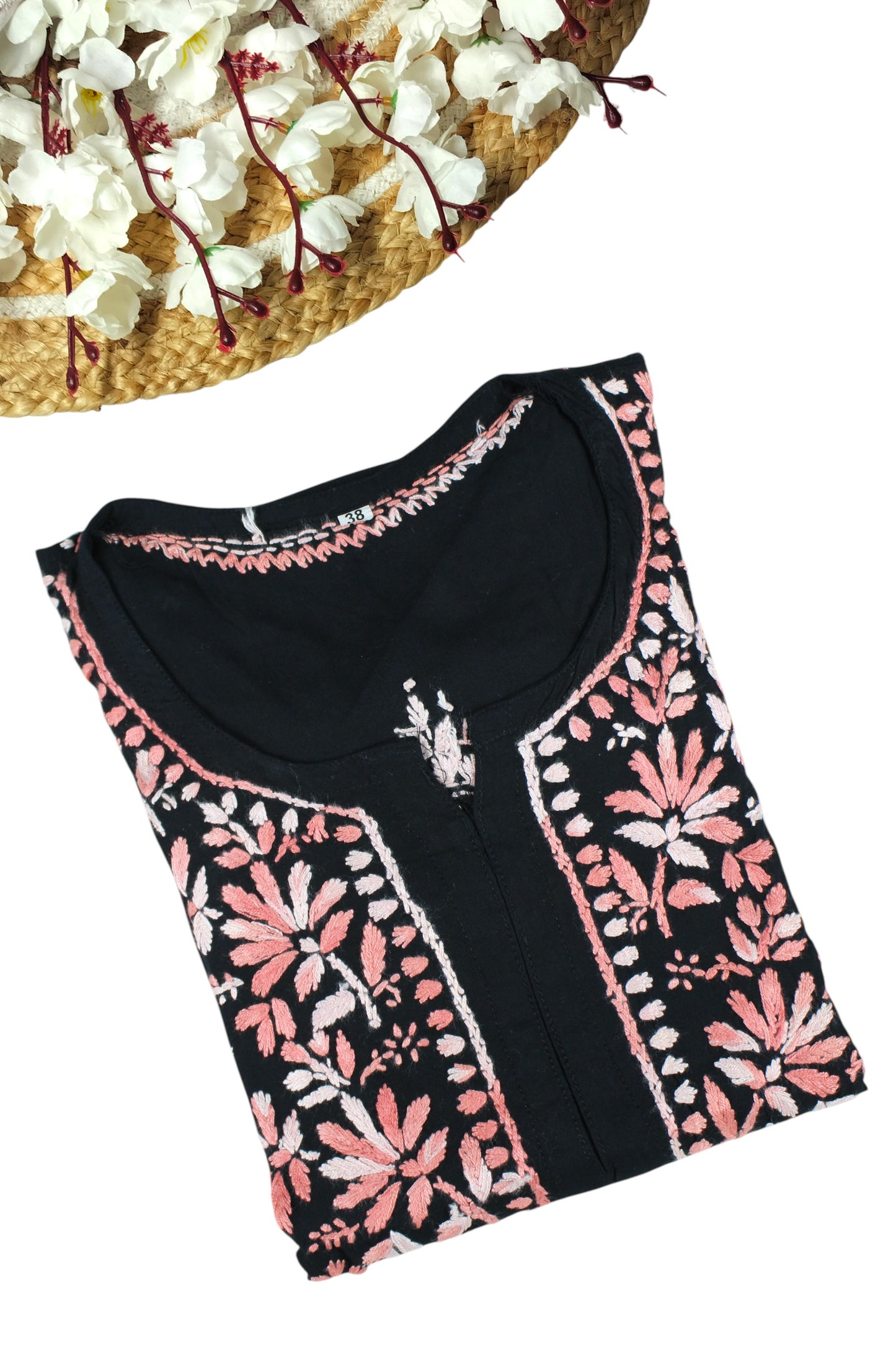 DIYA RAYON SHORT KURTA - BLACK & ORANGE