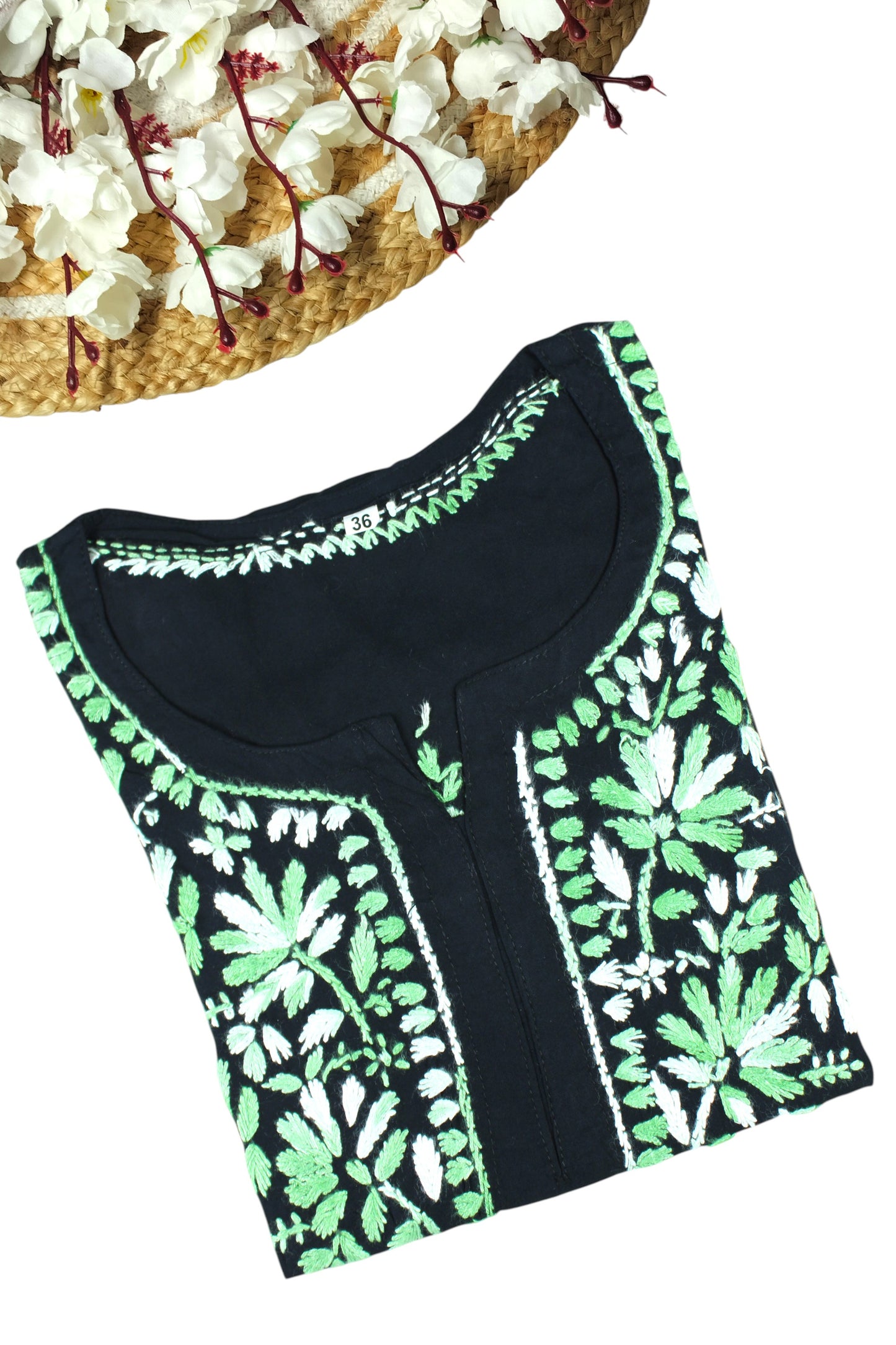 DIYA RAYON SHORT KURTA - BLACK & GREEN