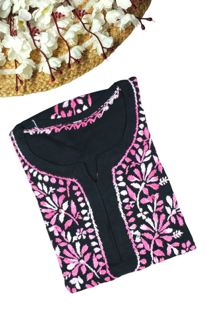 DIYA RAYON SHORT KURTA - BLACK & PINK