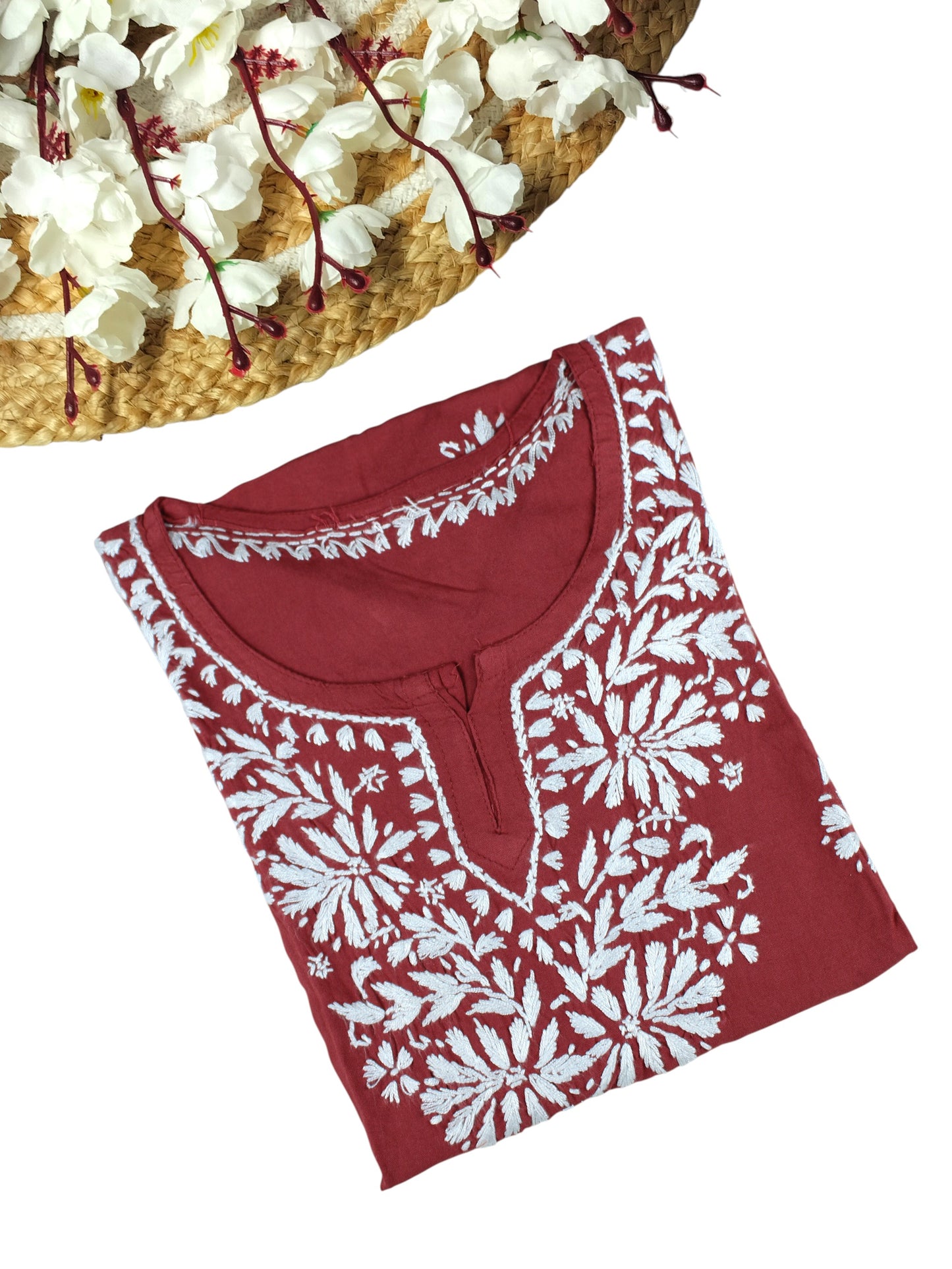 AMAYA REDDISH BROWN RAYON SHORT KURTA