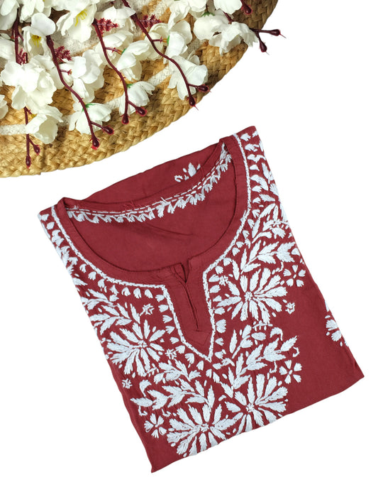 AMAYA REDDISH BROWN RAYON SHORT KURTA