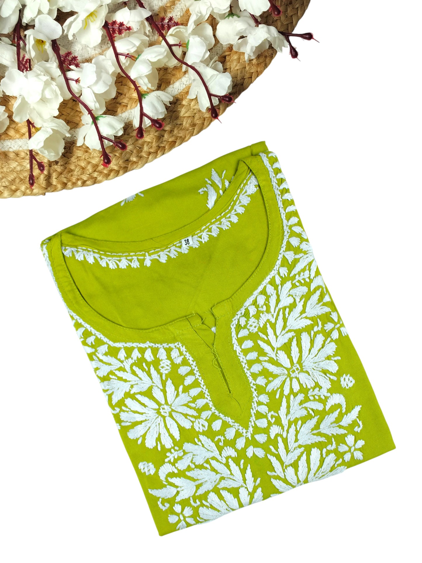 AMAYA LIME GREEN RAYON SHORT KURTA
