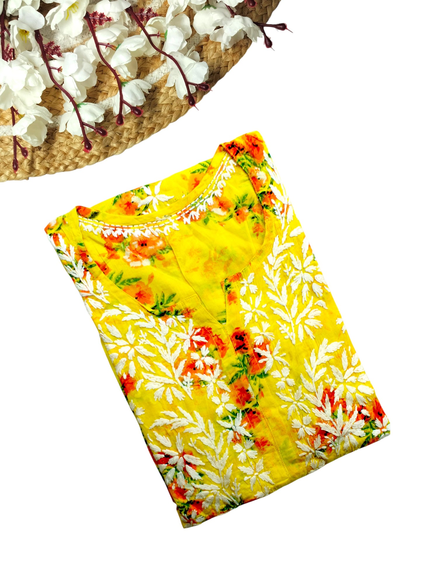 SANIA YELLOW LONG MULMUL KURTA