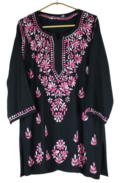 DIYA RAYON SHORT KURTA - BLACK & PINK
