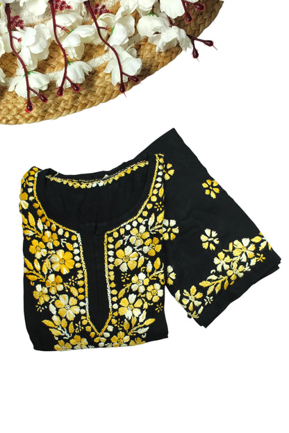 RIYA BLACK & YELLOW RAYON KURTA SET