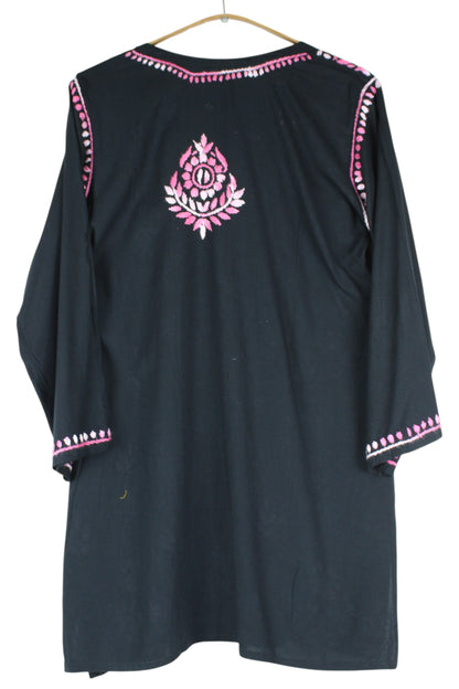 DIYA RAYON SHORT KURTA - BLACK & PINK