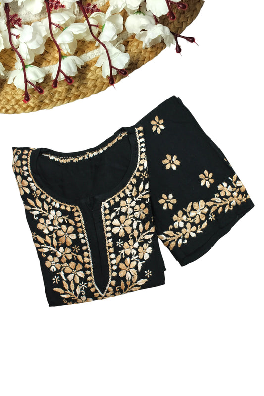 RIYA BLACK & PEACH RAYON KURTA SET