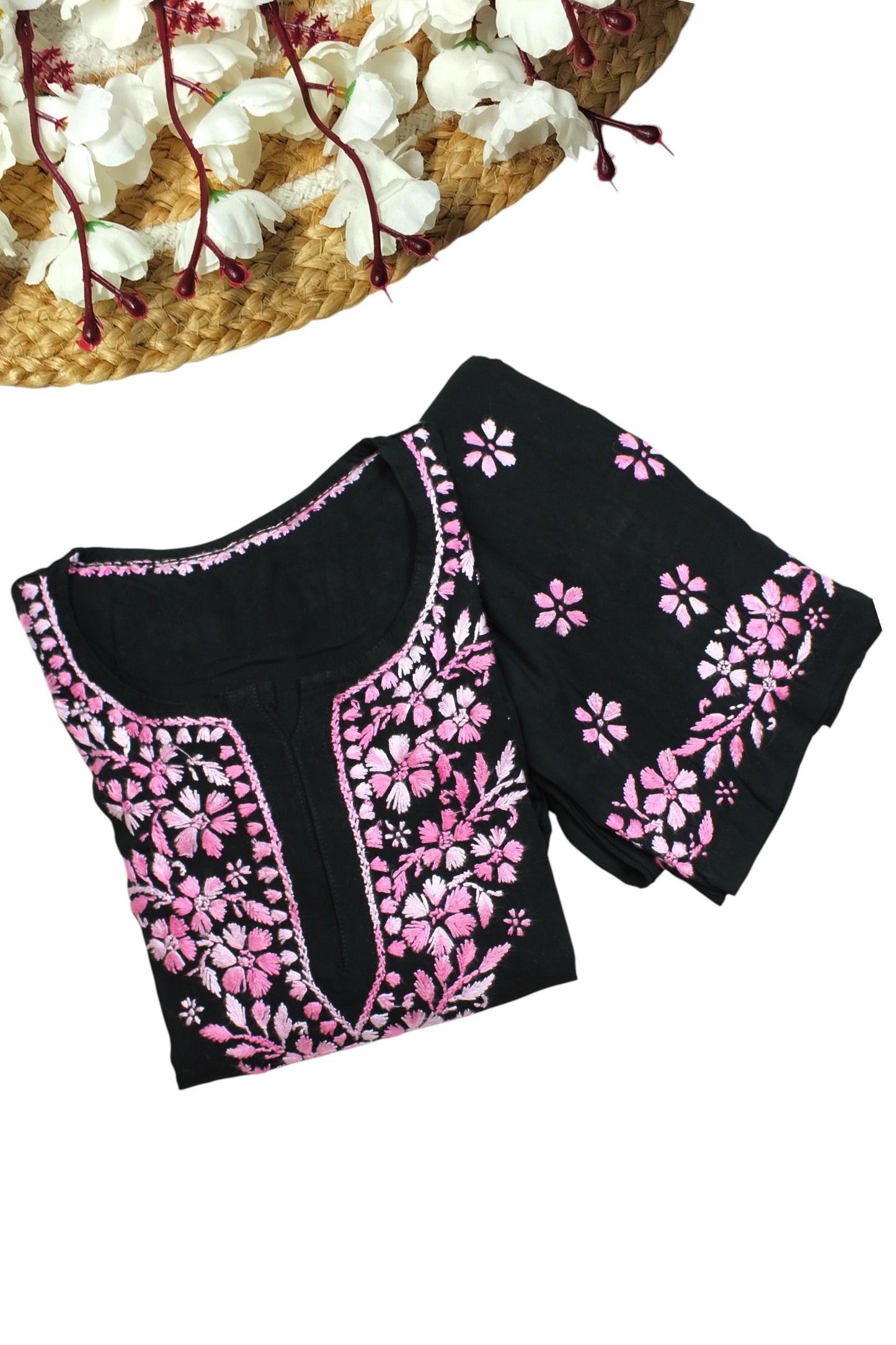 RIYA BLACK & PINK RAYON KURTA SET