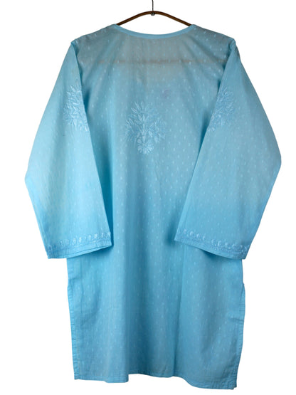 RUBINA SKY BLUE DOBBY COTTON OMBRE SHORT KURTA