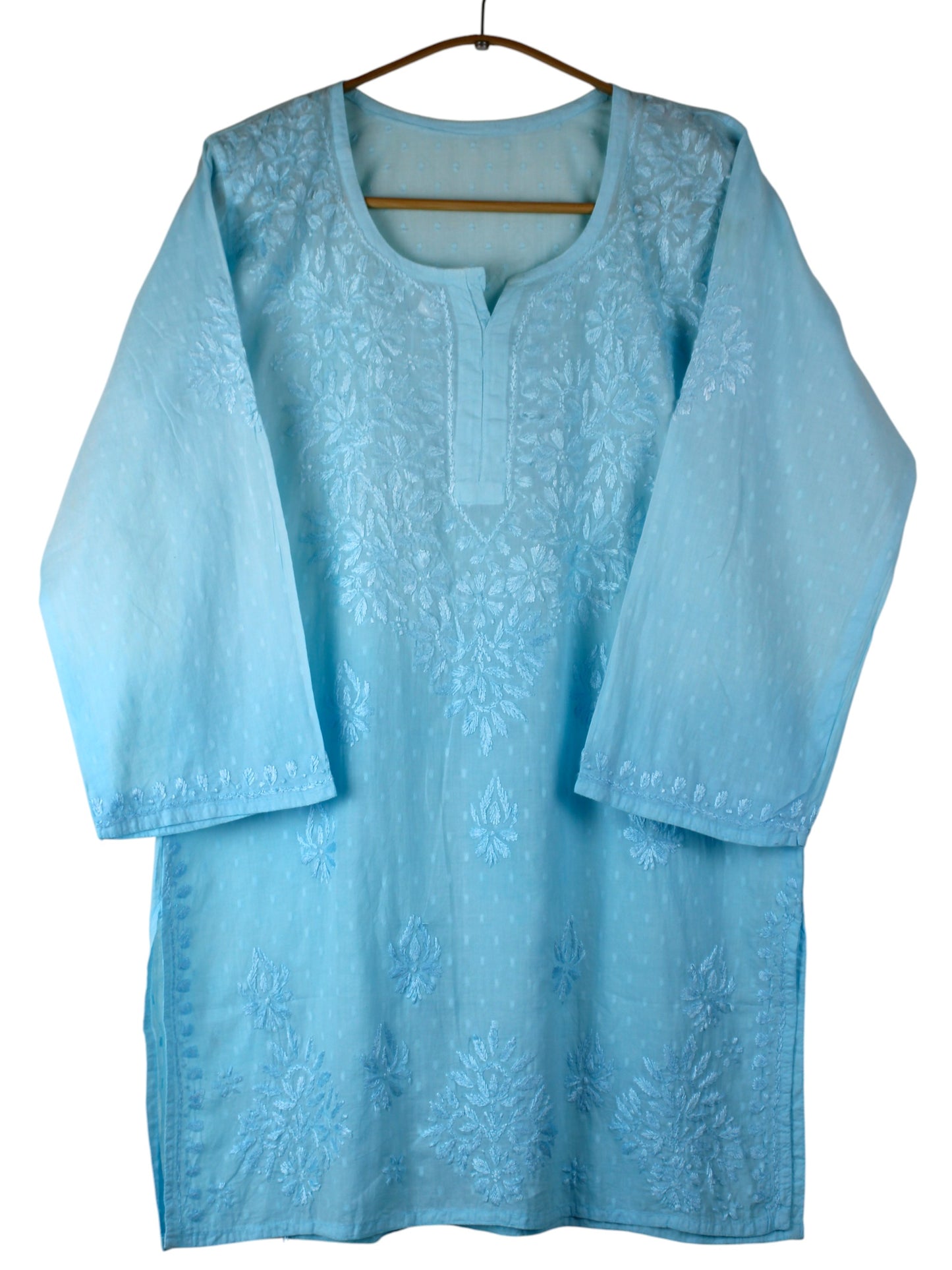 RUBINA SKY BLUE DOBBY COTTON OMBRE SHORT KURTA