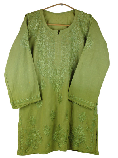RUBINA MEHNDI GREEN DOBBY COTTON OMBRE SHORT KURTA