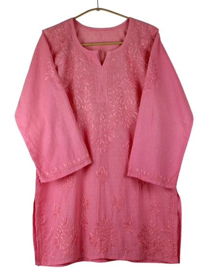 RUBINA CANDY PINK DOBBY COTTON OMBRE SHORT KURTA