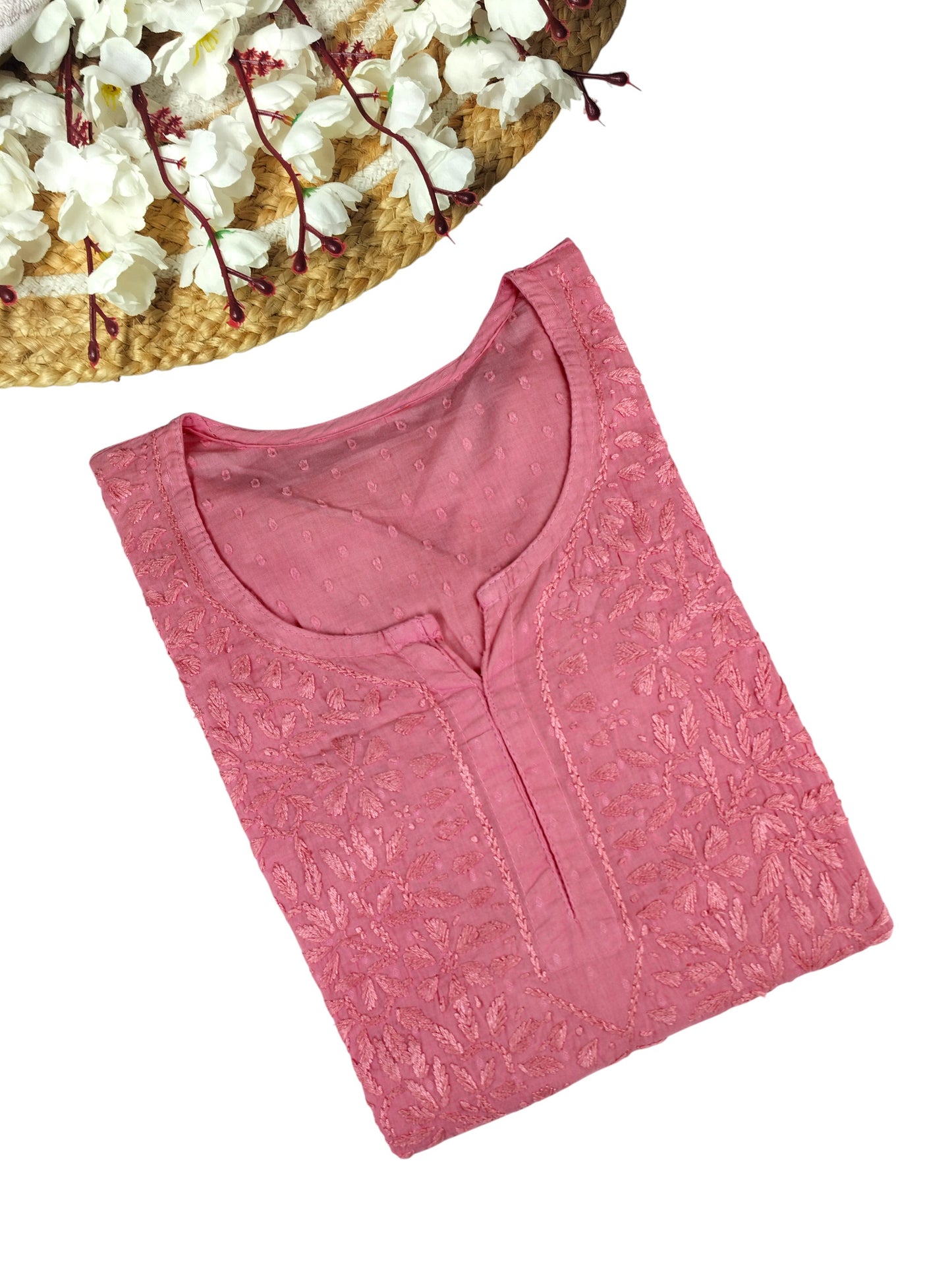 RUBINA CANDY PINK DOBBY COTTON OMBRE SHORT KURTA