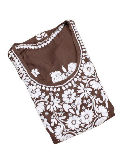 YUSRA BROWN MODAL LONG KURTA WITH 3D CHIKANKARI