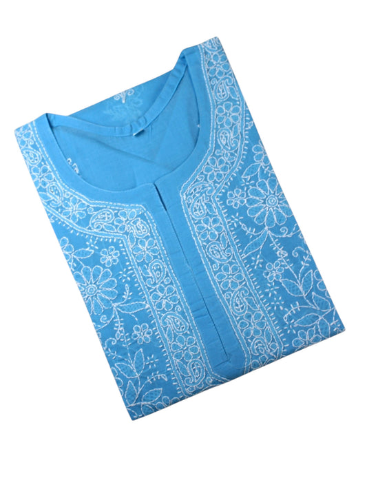 IRA POWDER BLUE VOILE COTTON LONG KURTA