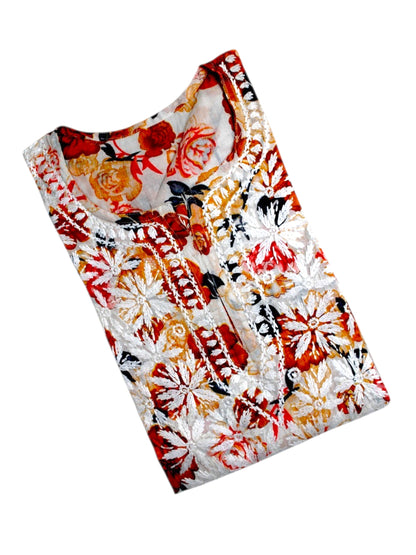 AMEERA ORANGE MULMUL PRINTED LONG KURTA