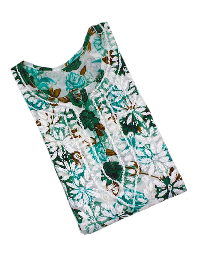 AMEERA GREEN MULMUL PRINTED LONG KURTA
